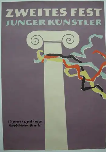Plakat Zweites Fest junger Künstler Chemnitz 1956 DDR Lithographie