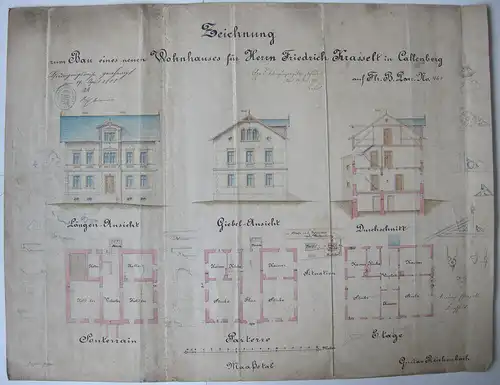 Callenberg Entwurf Wohnhaus Gustav Reichenbach 1888 Aquarell Sachsen