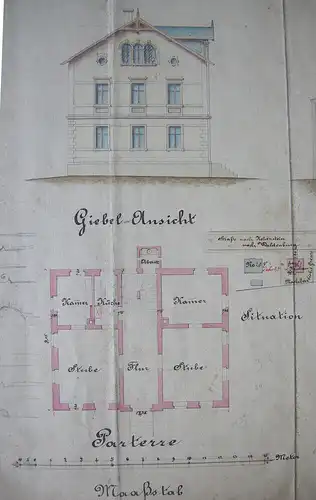 Callenberg Entwurf Wohnhaus Gustav Reichenbach 1888 Aquarell Sachsen