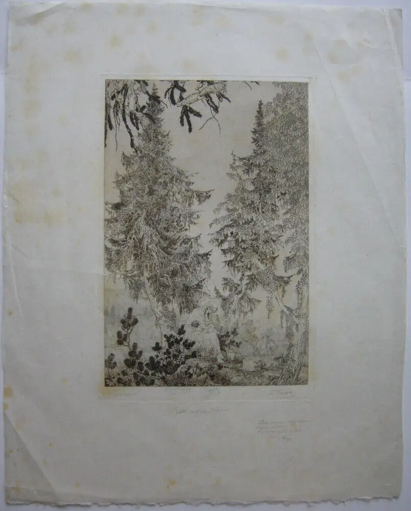 Ferdinand Staeger (1886-1976)  Rast auf der Flucht Orig. Radierung 1930 signiert 0
