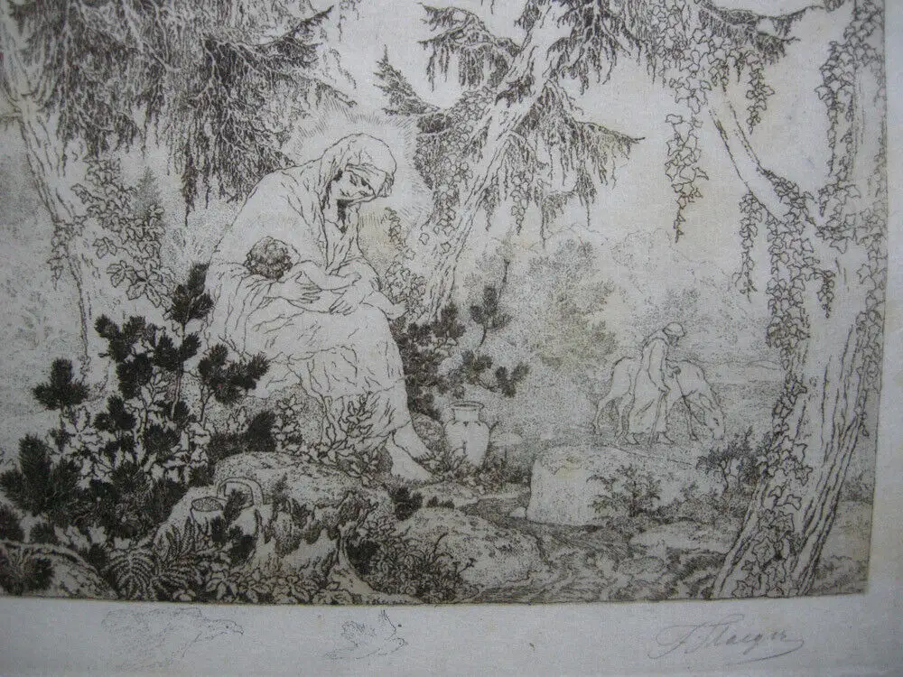 Ferdinand Staeger (1886-1976)  Rast auf der Flucht Orig. Radierung 1930 signiert 2