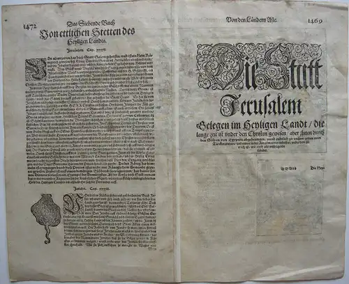 Sebastian Münster Holzschnitt Jerusalem 1580 kolor Holzschnitt Xilografia Israel