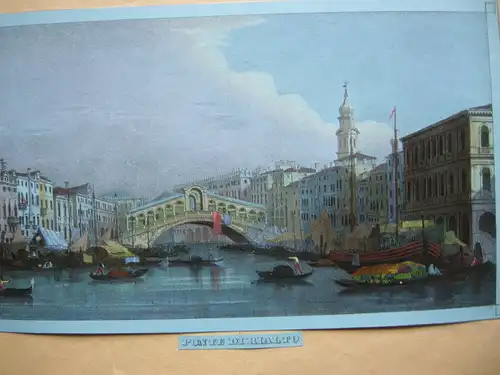 Venedig Venezia Rialto Brücke Farblithographie blaues Papier 1835 Italia