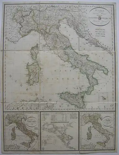 Italien kolor. Kupferstichkarte 1816 3 Insertkarten Sicilia Gugliemo Mayer