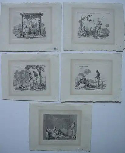 Daniel Chodowiecki (1726-1801) Menschen Varitaet 5 Radierungen 1782 Erdteile
