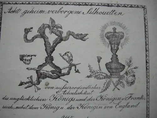 8 geheim verborgene Silhouetten Vexierbild König Frankr Franz II. Kupferst 1793