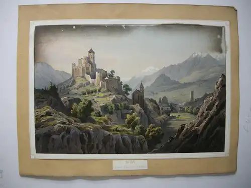 Sion Sitten Wallis Chateau Eglise Valerie Orig Farblithografie 1830 Schweiz