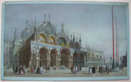 Venedig Venezia San Marco Farblithographie blaues Papier 1835 Italia