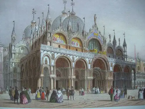 Venedig Venezia San Marco Farblithographie blaues Papier 1835 Italia