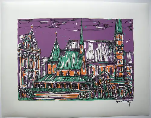 Hans Prähofer (1920-2005) Altötting Kapellplatz  Orig Farbserigrafie 1990