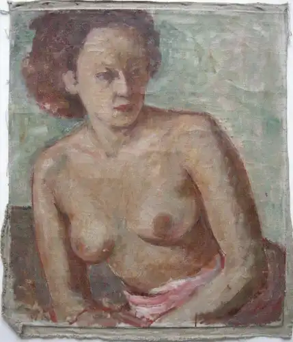 Weiblicher Akt Halbfigur unbekannter Künstler Öl auf Leinwand