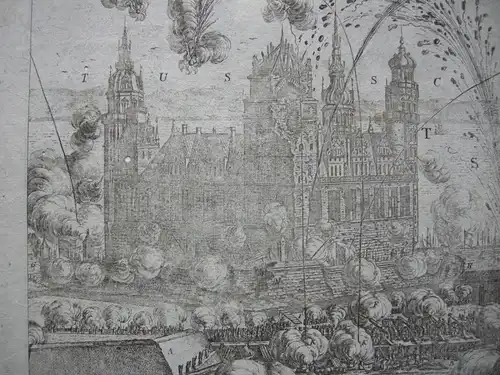 Kronborg Hamletschloss Danmark 2. Nordischer Krieg Belagerung Kupferstich 1696