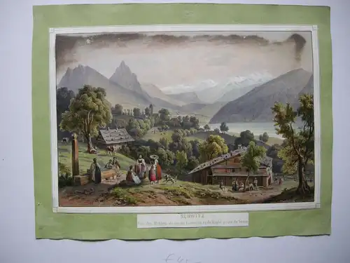 Schwyz Lowerzer See Righi Mythen Biedermeier Orig Farblithografie 1830 Schweiz