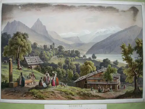 Schwyz Lowerzer See Righi Mythen Biedermeier Orig Farblithografie 1830 Schweiz