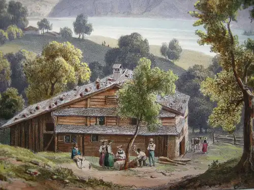 Schwyz Lowerzer See Righi Mythen Biedermeier Orig Farblithografie 1830 Schweiz