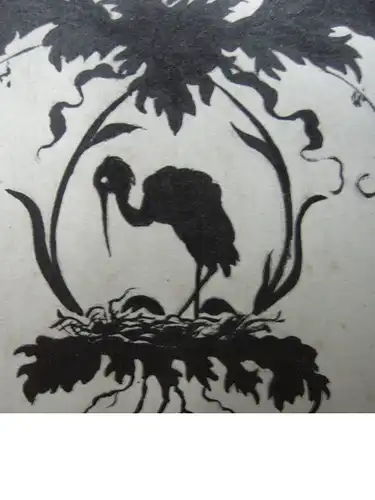 Frühling Kleinkinder Storch Blumenornamentik Orig Tuschzeichnung 1878 Romantik