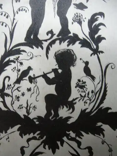 Frühling Kleinkinder Storch Blumenornamentik Orig Tuschzeichnung 1878 Romantik