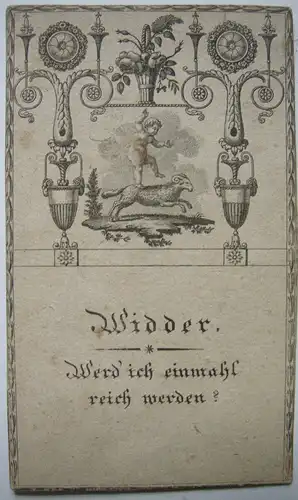 Spielkarte Sternzeichen Widder reich werden Oronamentik Kupferstich 1800
