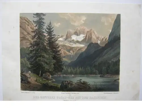 Gosau-See Dachstein Österreich Salzkammergut Lithografie Czerny 1840 Höger