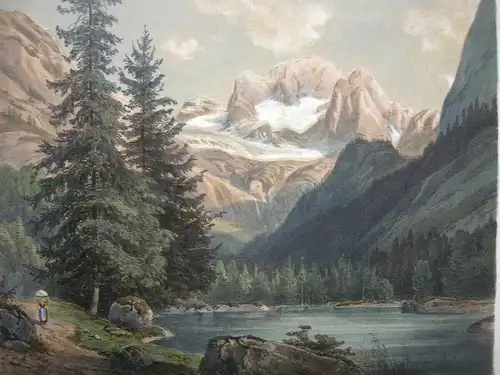 Gosau-See Dachstein Österreich Salzkammergut Lithografie Czerny 1840 Höger