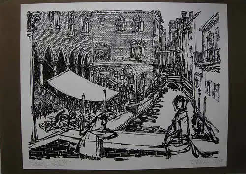 Hans Prähofer (1920-2005) Fischmarkt Venedig Orig Serigrafie 1962 signiert