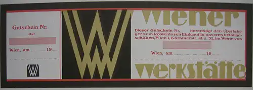 Wiener Werkstätte Gutschein für Einkauf in der WW Lithografie 1900 kärntnerstr