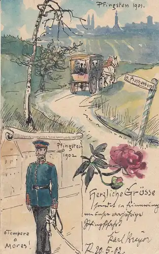AK Postkutsche nach Rothenburg Aquarell Nürnberg Uniform gel 1902