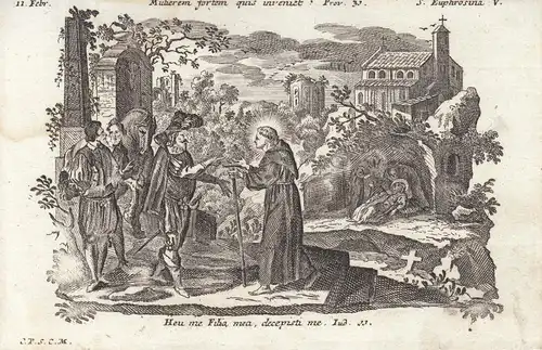 Gebrüder Klauber Heilige Euphrosyne von Alexandria Mönch Kupferstich 1750