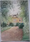 Romantische Villa im Wald Martins Klause Orig Aquarell 1945 unleserlich signiert