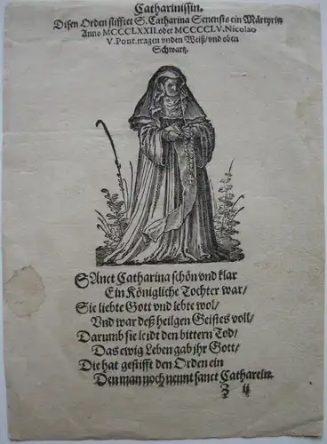 Jost Amman (1539-1591) Heilige Katharina Katharinen-Orden Orig. Holzschnitt 1580