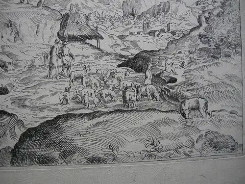Italienische Landschaft nach Domenico Campagnola (1500-1564) Orig Radierung