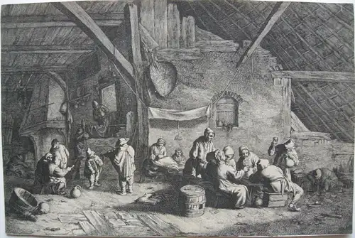 Jan de Visscher (1636-1692)  Zecher in der Taverne Orig Radierung 1680