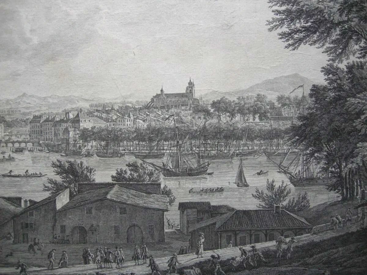 Bayonne France Frankreich Port Orig. Radierung 1764 Pyrénées-Atlantique Vernet 1