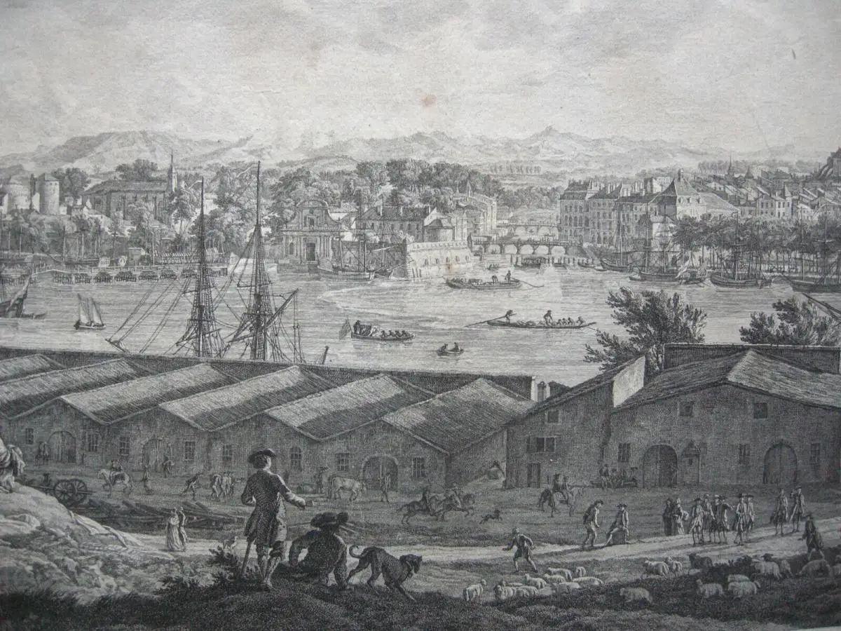 Bayonne France Frankreich Port Orig. Radierung 1764 Pyrénées-Atlantique Vernet 2