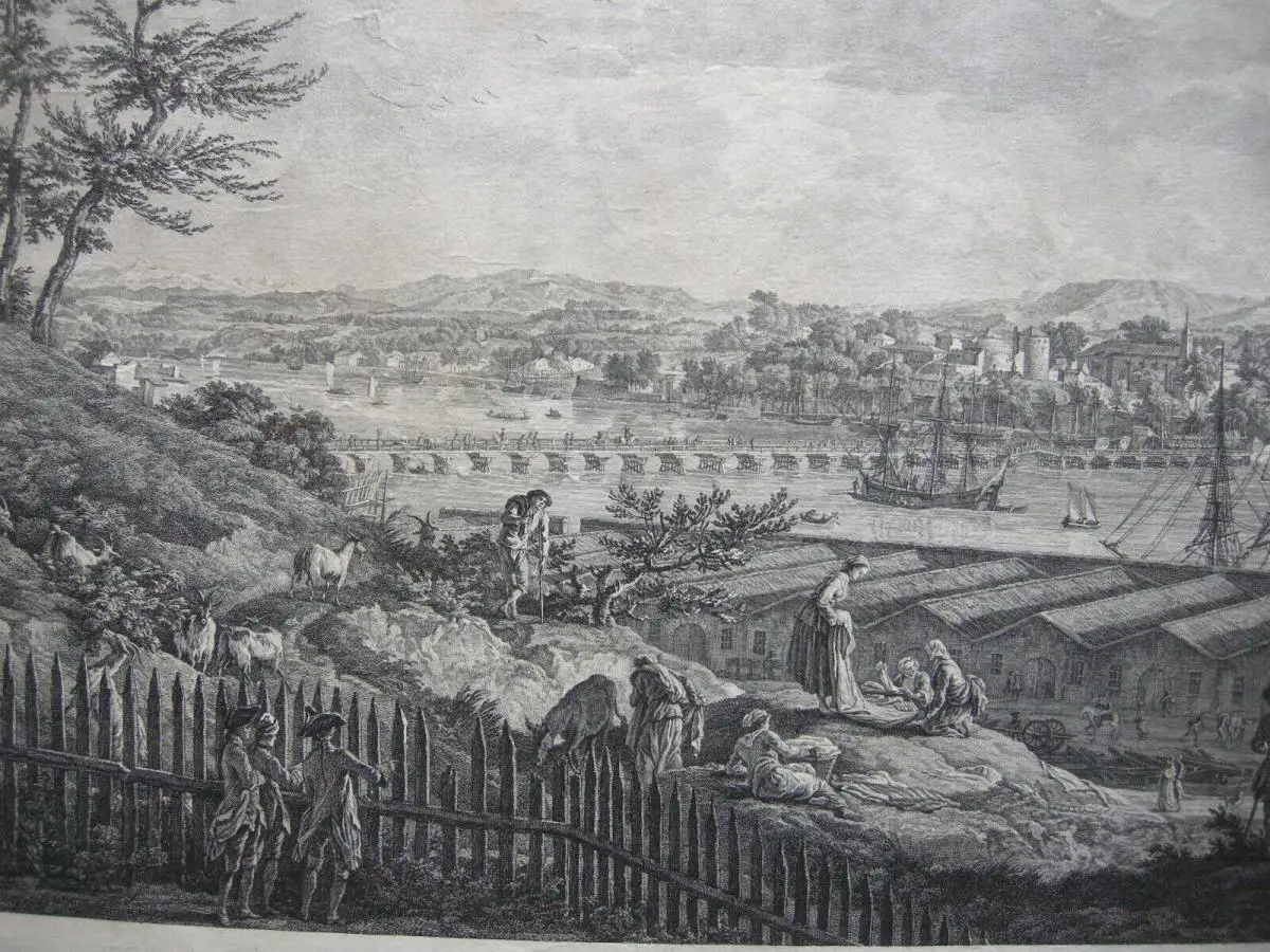 Bayonne France Frankreich Port Orig. Radierung 1764 Pyrénées-Atlantique Vernet 3