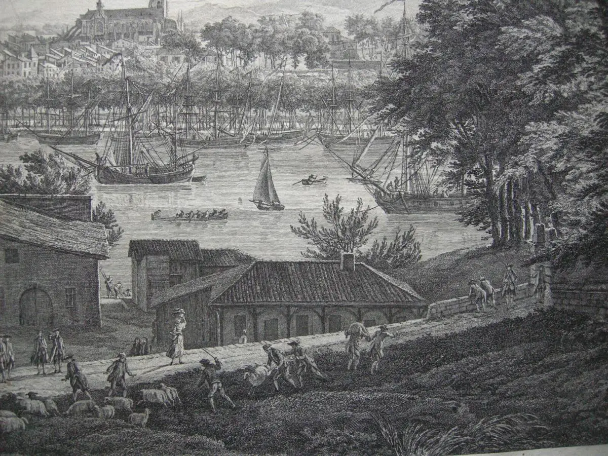 Bayonne France Frankreich Port Orig. Radierung 1764 Pyrénées-Atlantique Vernet 5