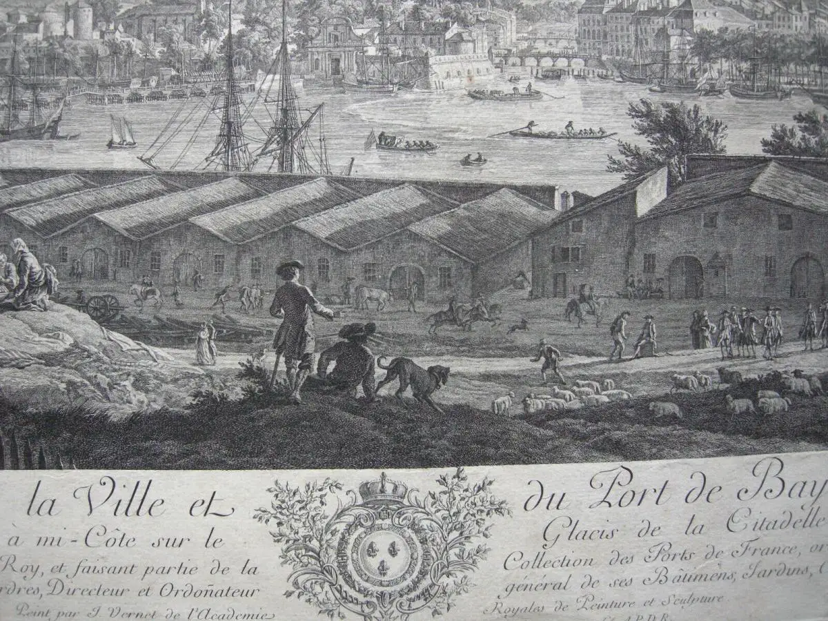 Bayonne France Frankreich Port Orig. Radierung 1764 Pyrénées-Atlantique Vernet 6