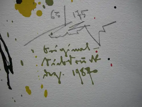 Hans Prähofer (1920-2005) Blumenstilleben Gelb Rot Grün Serigrafie 1987 signiert