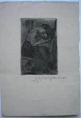 Max Mayrshofer  (1875-1950) sitzende weibliche Gestat Radierung 1914 signiert