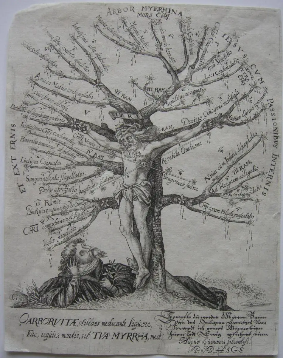 Arbor Vitae Christus am Myrrhebaum Lebensspender Radierung 1650 Barock C. Grale 0