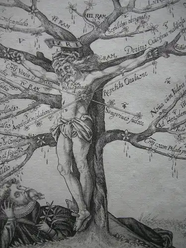 Arbor Vitae Christus am Myrrhebaum Lebensspender Radierung 1650 Barock C. Grale