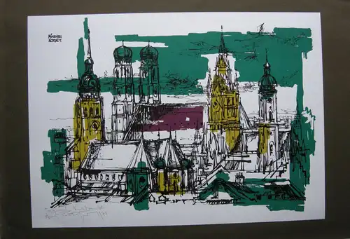 Hans Prähofer (1920-2005) München Altstadt Serigrafie 1971 signiert