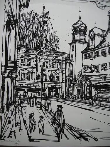 Hans Prähofer (1920-2005) Rosenheim altstadt Serigrafie 1984 signiert