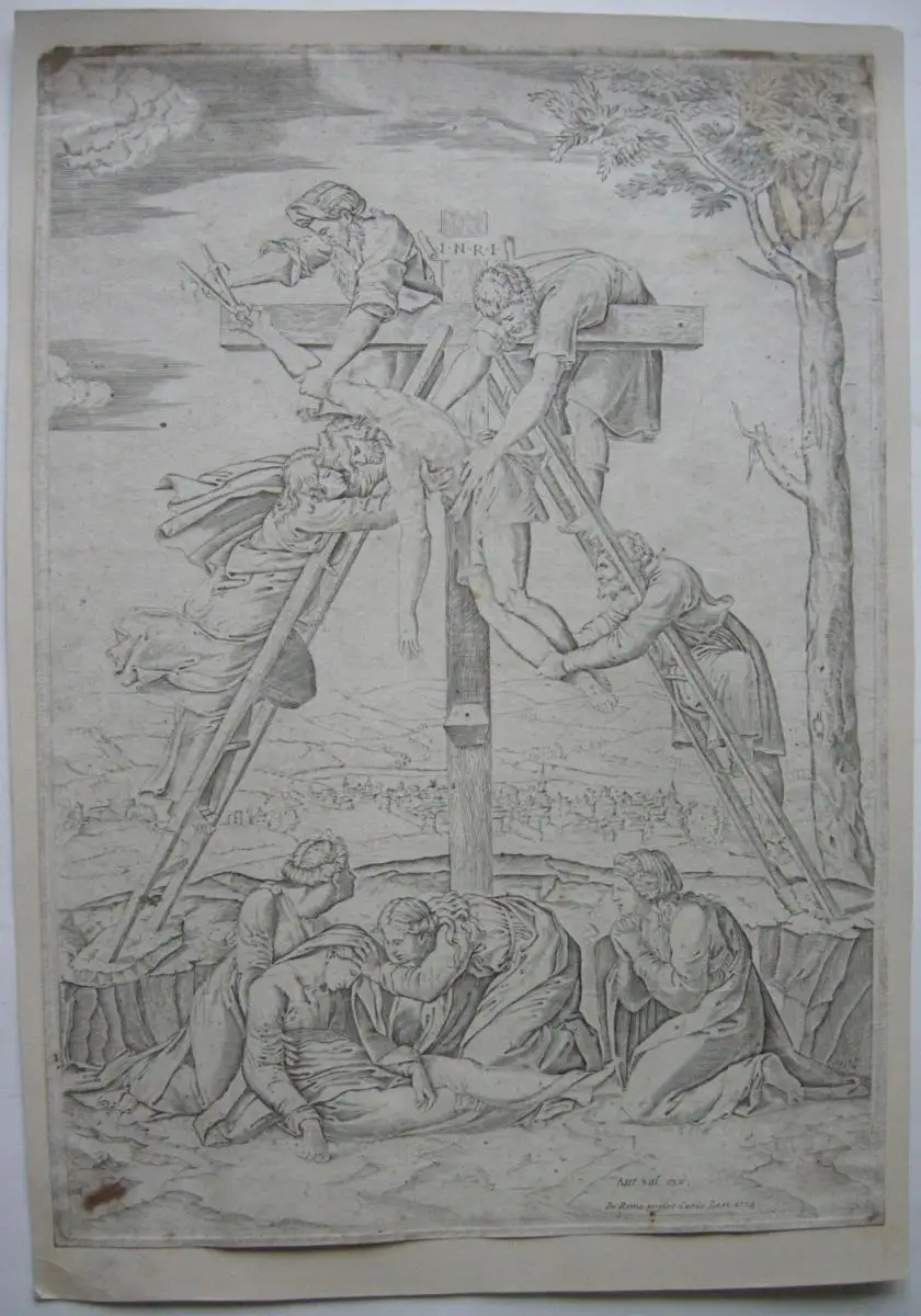 Marcantonio Raimondi Kreuzabnahme Christi Radierung nach Raffael 1774 0