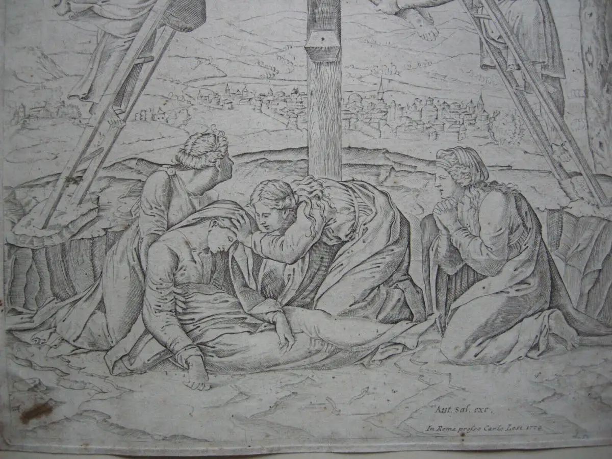 Marcantonio Raimondi Kreuzabnahme Christi Radierung nach Raffael 1774 3