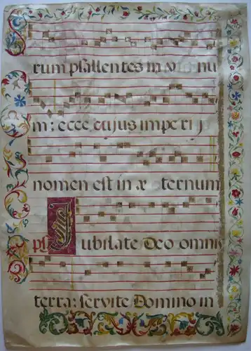 Antiphonarblatt 77x55 cm Pergament Initiale Bordüren-Malerei 1650/1700