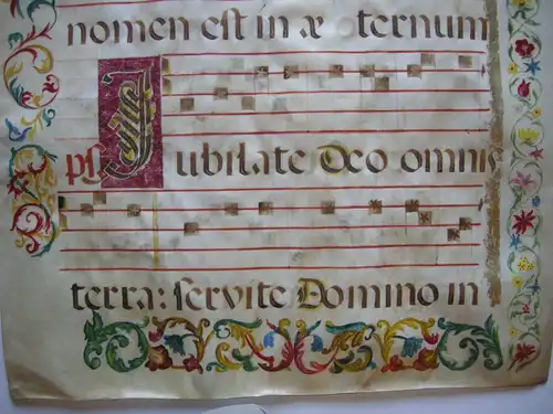 Antiphonarblatt 77x55 cm Pergament Initiale Bordüren-Malerei 1650/1700