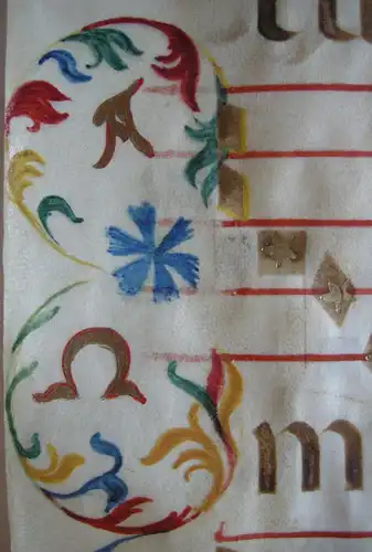 Antiphonarblatt 77x55 cm Pergament Initiale Bordüren-Malerei 1650/1700