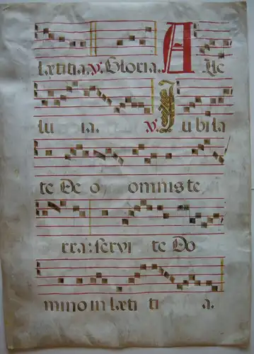 Antiphonarblatt 77x55 cm Pergament Initiale Bordüren-Malerei 1650/1700