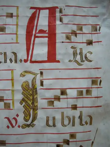 Antiphonarblatt 77x55 cm Pergament Initiale Bordüren-Malerei 1650/1700